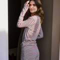 Langærmet T-shirt "rib" | Bambusviskose | Mørk rosastribet -JBS of Denmark Women