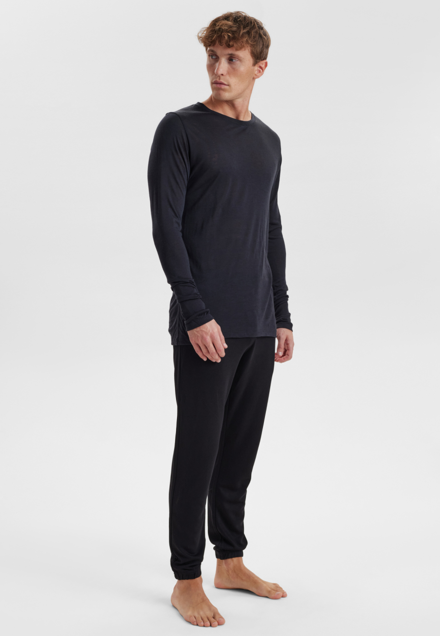 Langærmet T-shirt, 100% økologisk GOTS uld, Sort