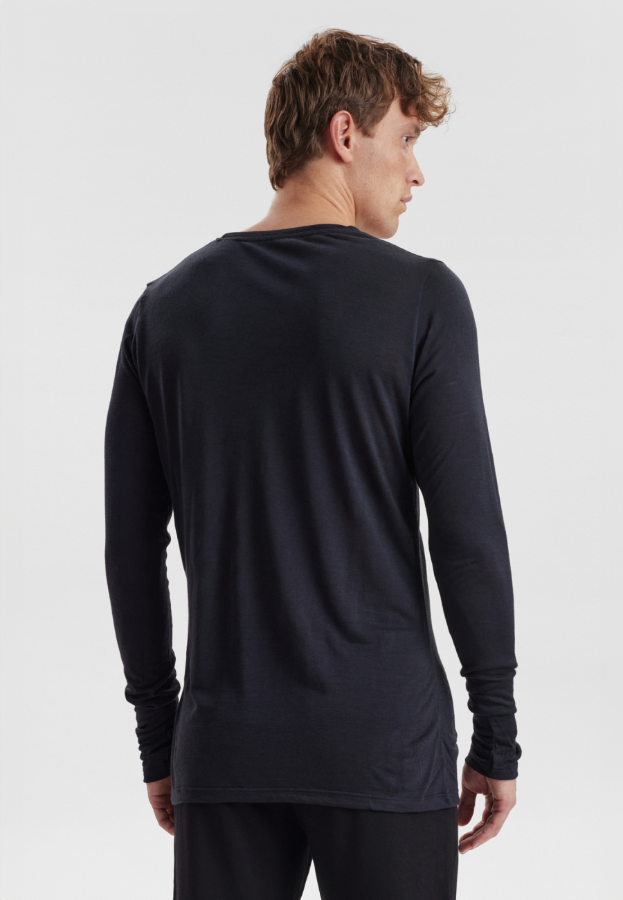 Langærmet T-shirt, 100% økologisk GOTS uld, Sort