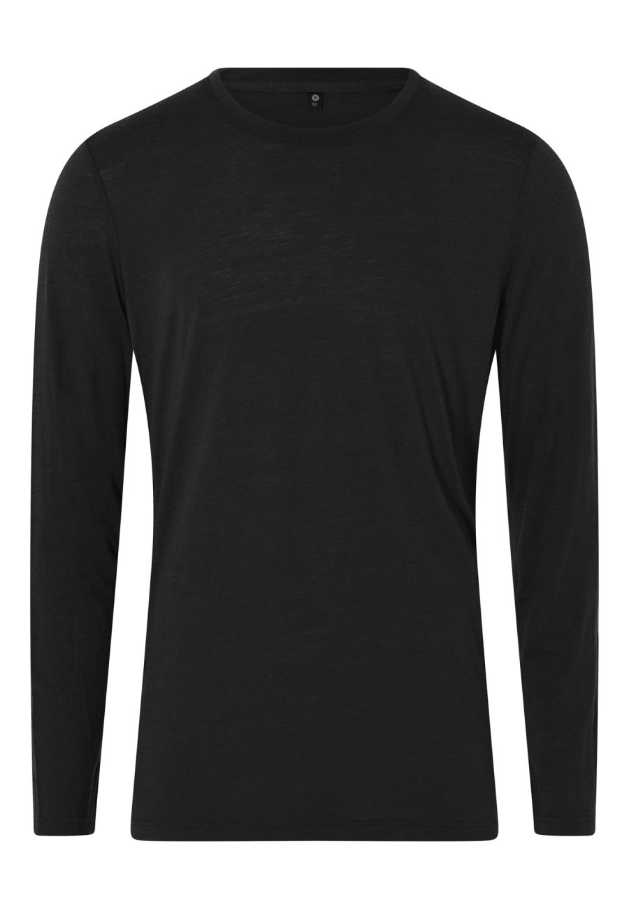 Langærmet T-shirt, 100% økologisk GOTS uld, Sort