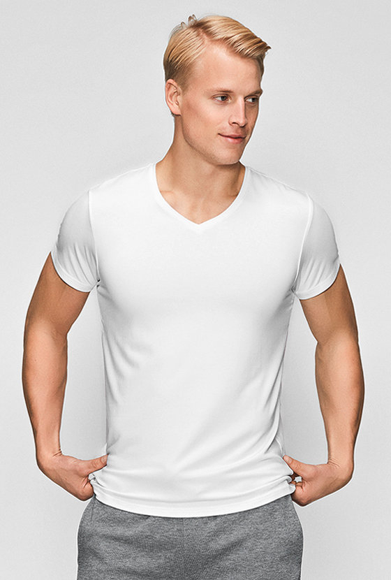 T-shirt v-hals, bambus, hvid