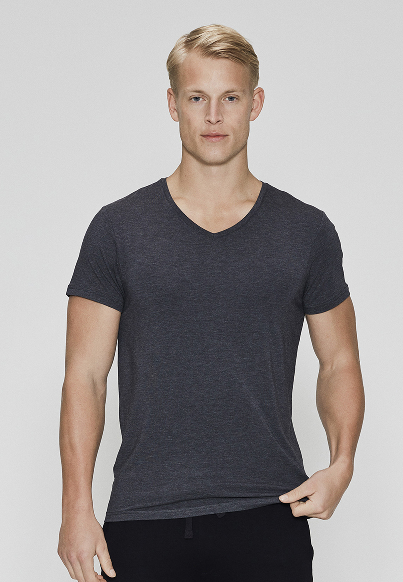 T-shirt v-hals, Bambusviskose, Mørk grå
