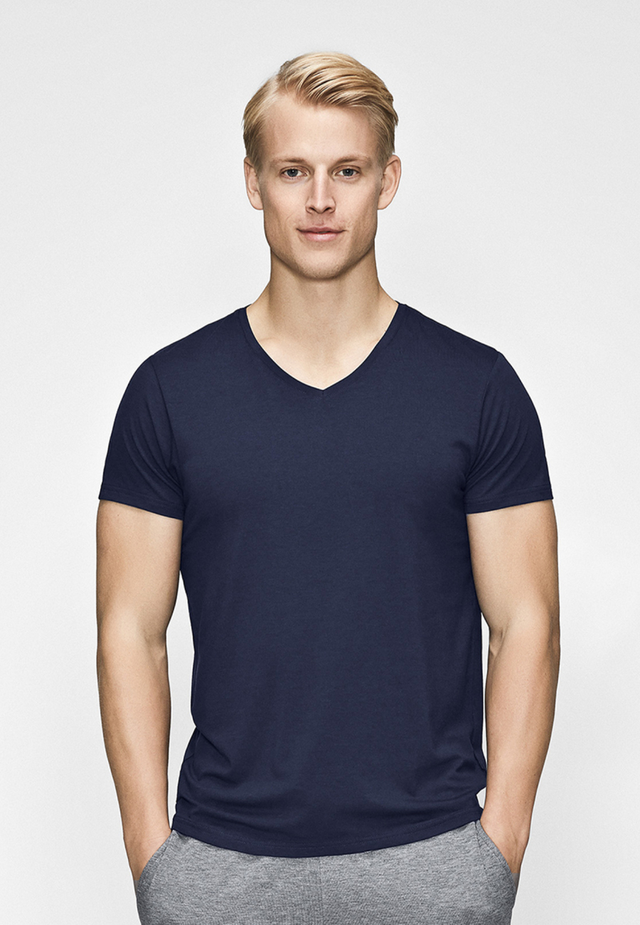 T-shirt v-hals, Bambusviskose, Marine