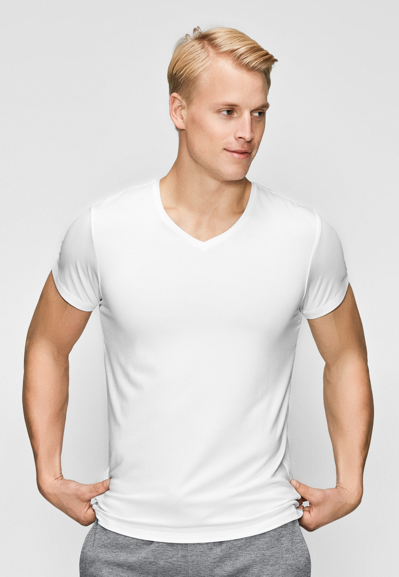 T-shirt v-hals, Bambusviskose, Hvid