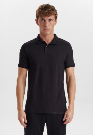 Piqué polo, Bambusviskose, sort