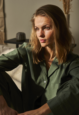 Pyjamasskjorte "Seersucker" | Bambusviskose | Grøn -JBS of Denmark Women