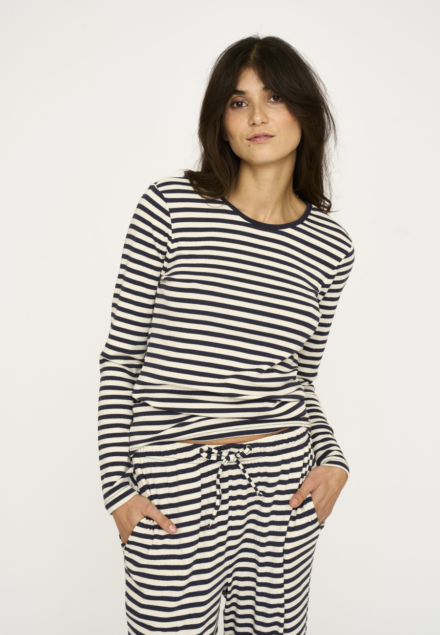 Langærmet T-shirt "rib" | Bambusviskose | Blåstribet -JBS of Denmark Women