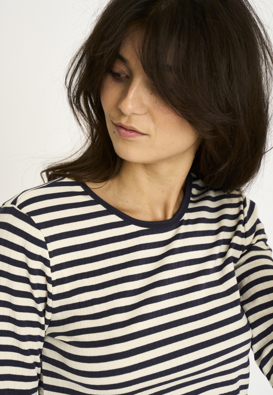 Langærmet T-shirt "rib" | Bambusviskose | Blåstribet -JBS of Denmark Women