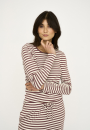Langærmet T-shirt "rib" | Bambusviskose | Mørk rosastribet -JBS of Denmark Women