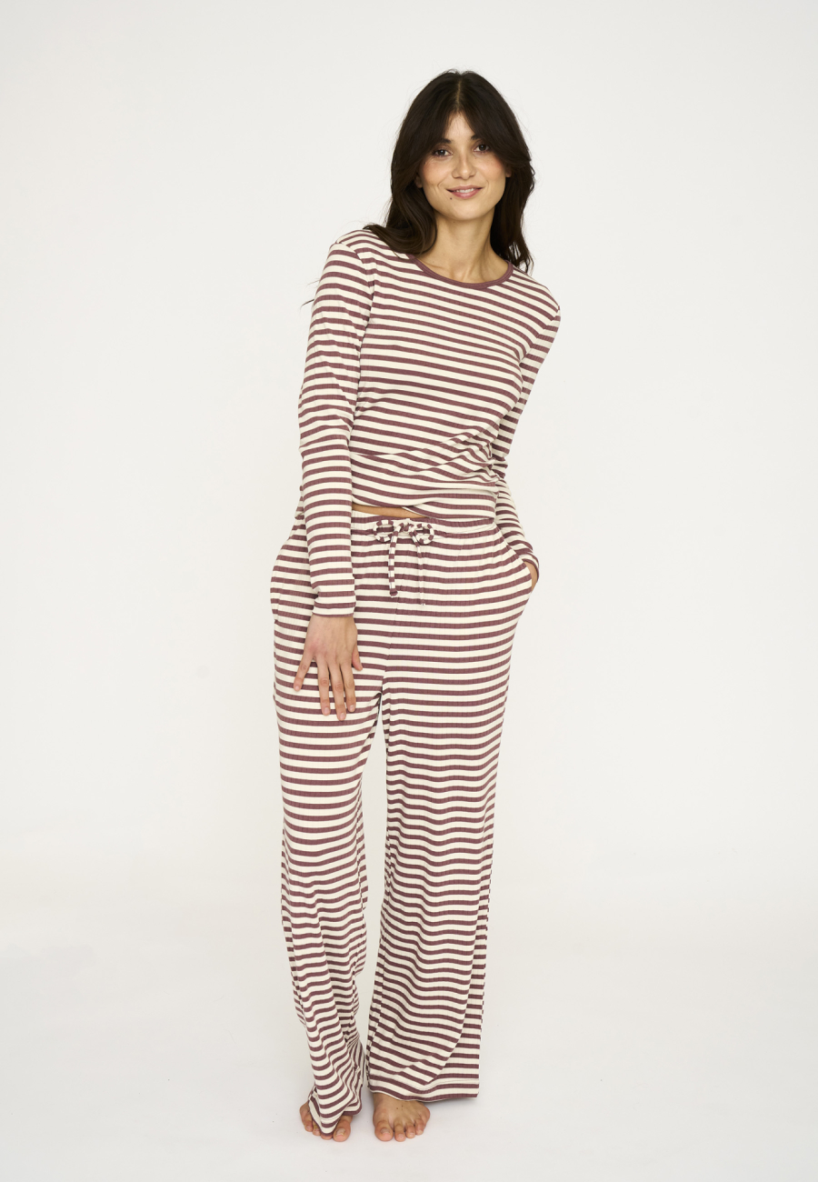 Langærmet T-shirt "rib" | Bambusviskose | Mørk rosastribet -JBS of Denmark Women