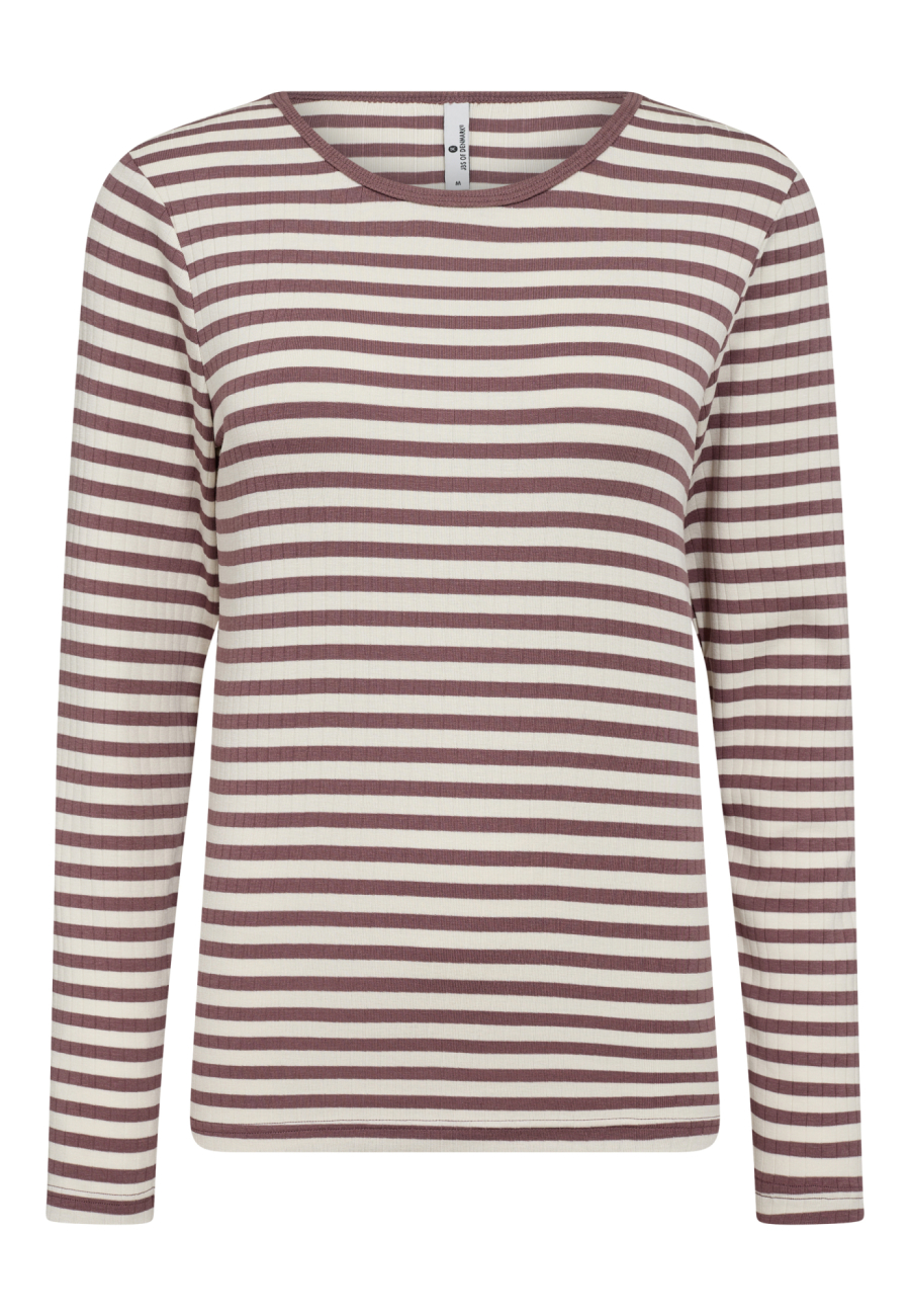 Langærmet T-shirt "rib" | Bambusviskose | Mørk rosastribet -JBS of Denmark Women