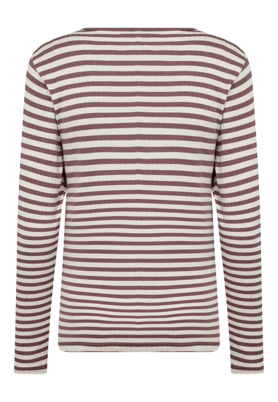 Langærmet T-shirt "rib" | Bambusviskose | Mørk rosastribet -JBS of Denmark Women