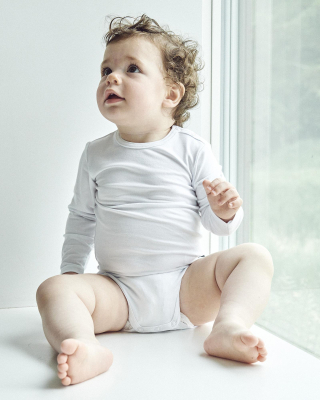 Langærmet body, Bambusviskose, Hvid Langærmet body, Bambusviskose, Hvid