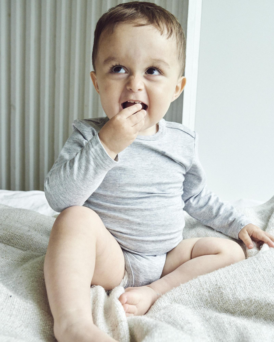 Langærmet body, Bambusviskose, Lysegrå