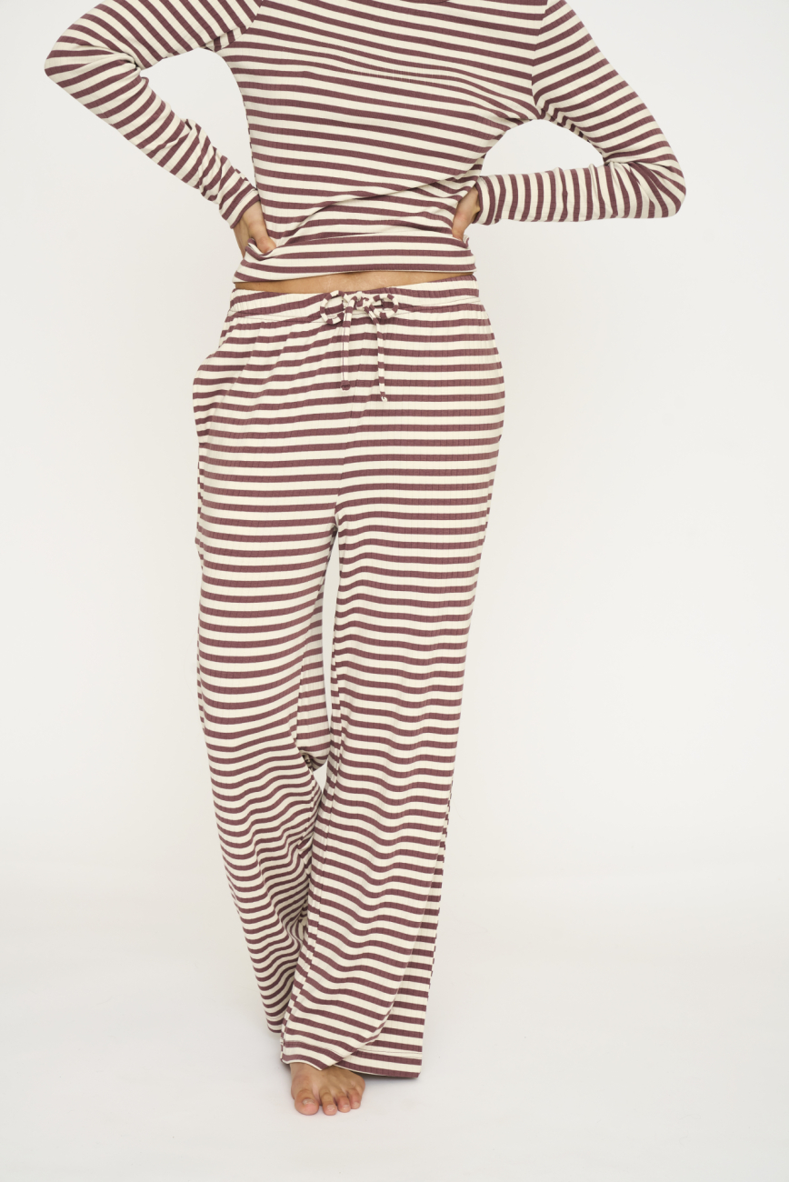 Rib bukser m. lige ben | Bambusviskose | Rosa stribet -JBS of Denmark Women