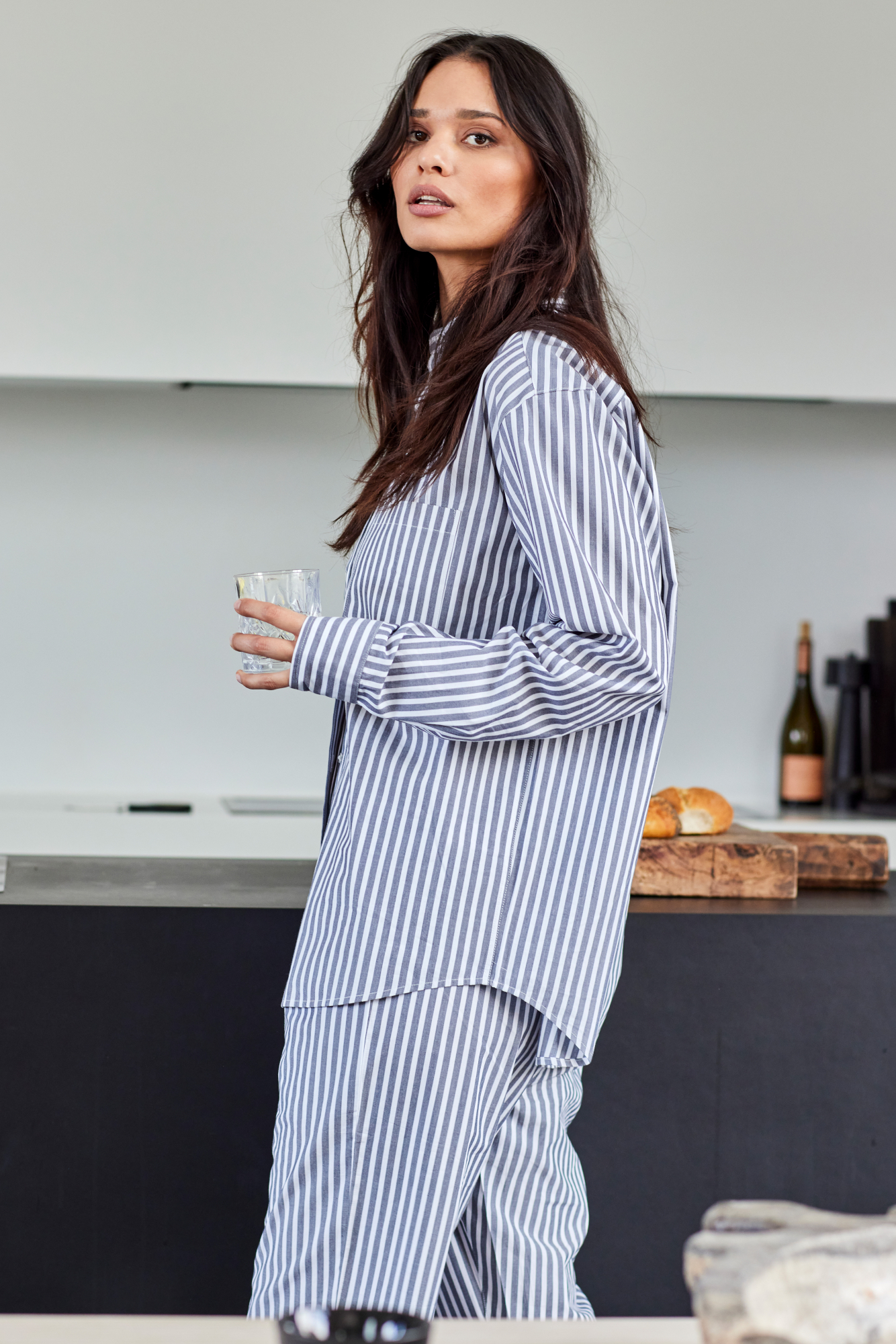 Pyjamasskjorte, Økologisk bomuld, Grå