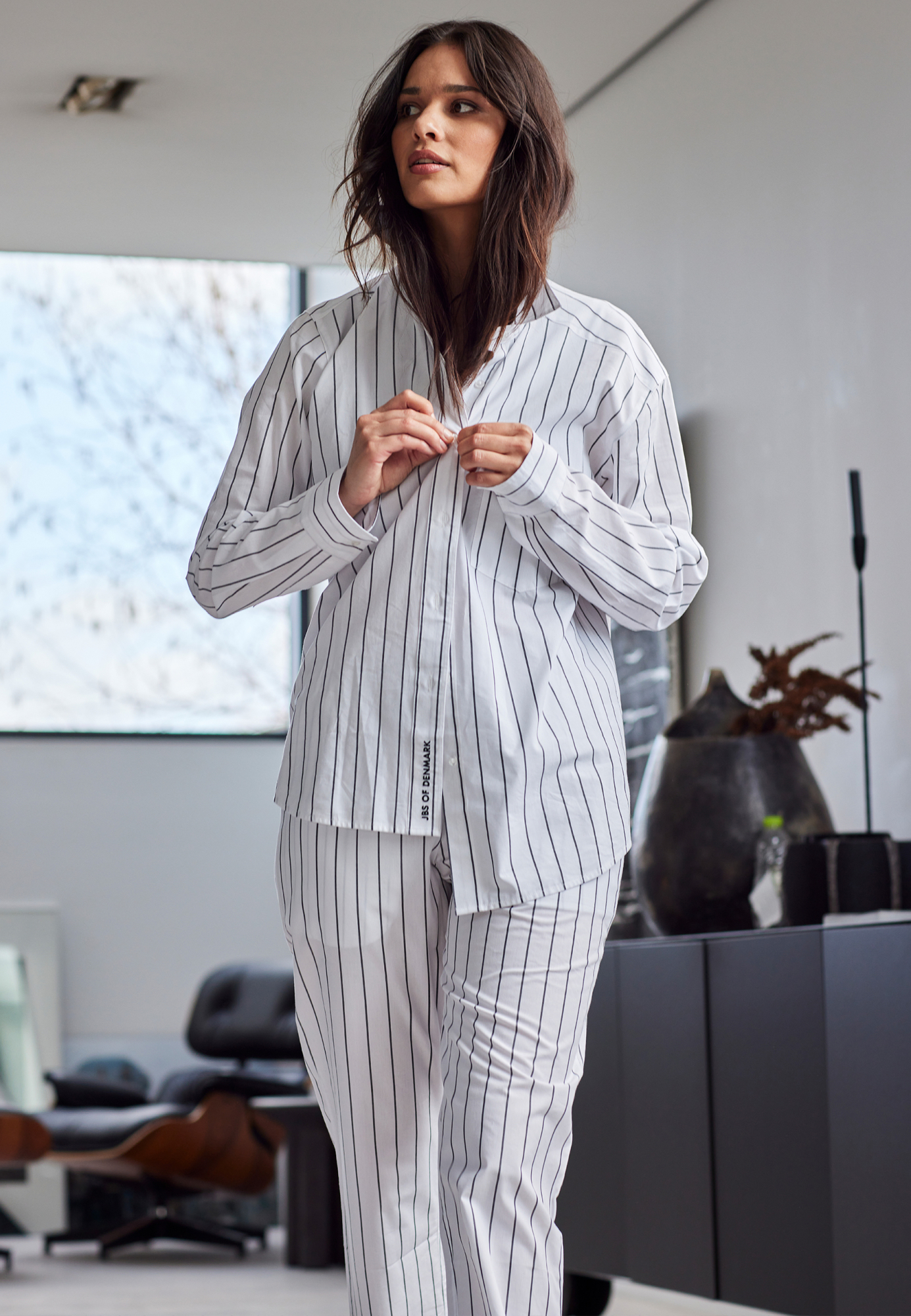 Pyjamasskjorte, Økologisk bomuld, Hvid