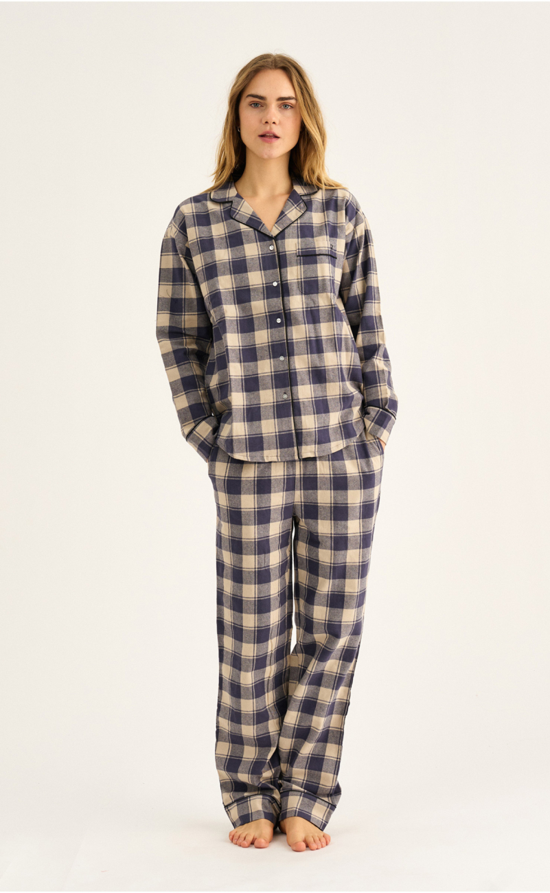 Pyjamasskjorte | 100% økologisk bomuld | Navy ternet -JBS of Denmark Women