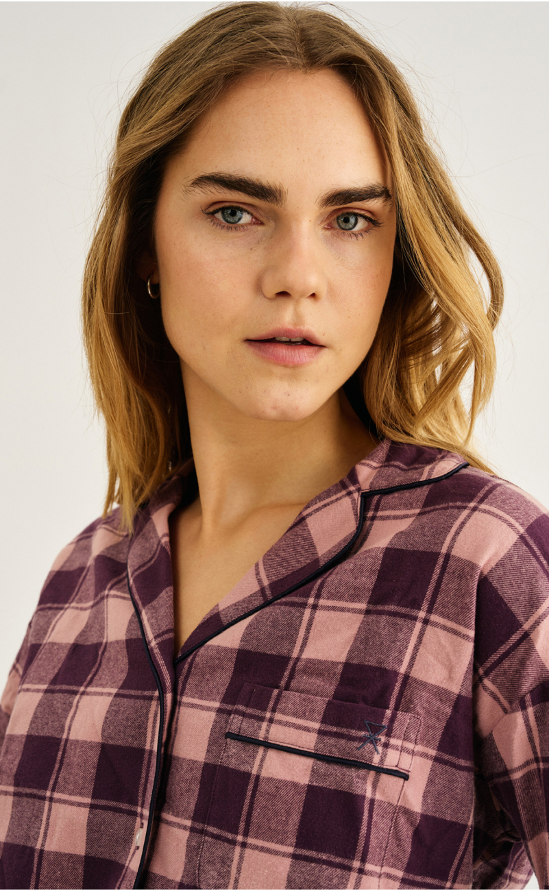 Pyjamasskjorte | 100% økologisk bomuld | Rosa ternet -JBS of Denmark Women