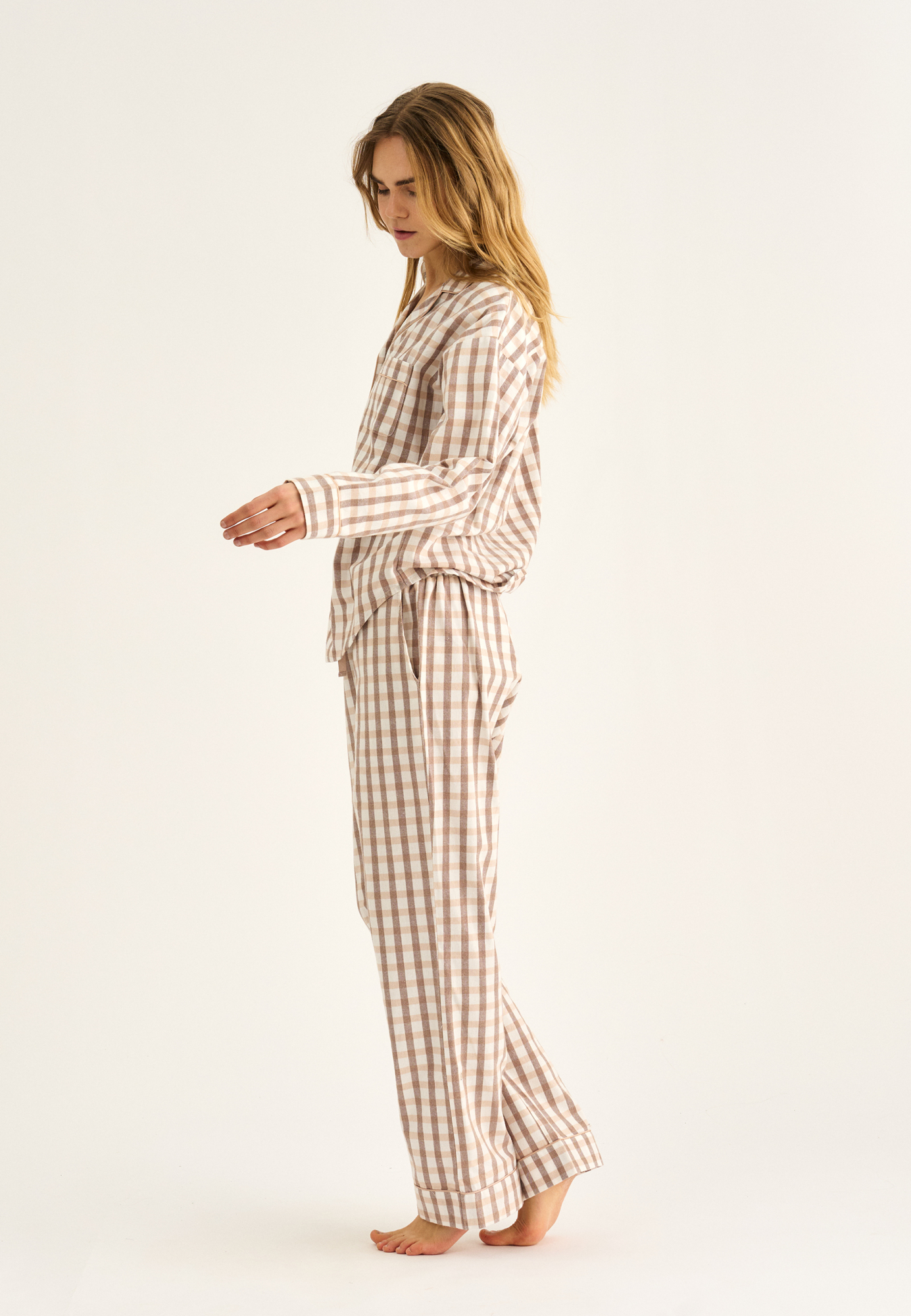 Pyjamasskjorte, 100% økologisk bomuld, Rosa ternet