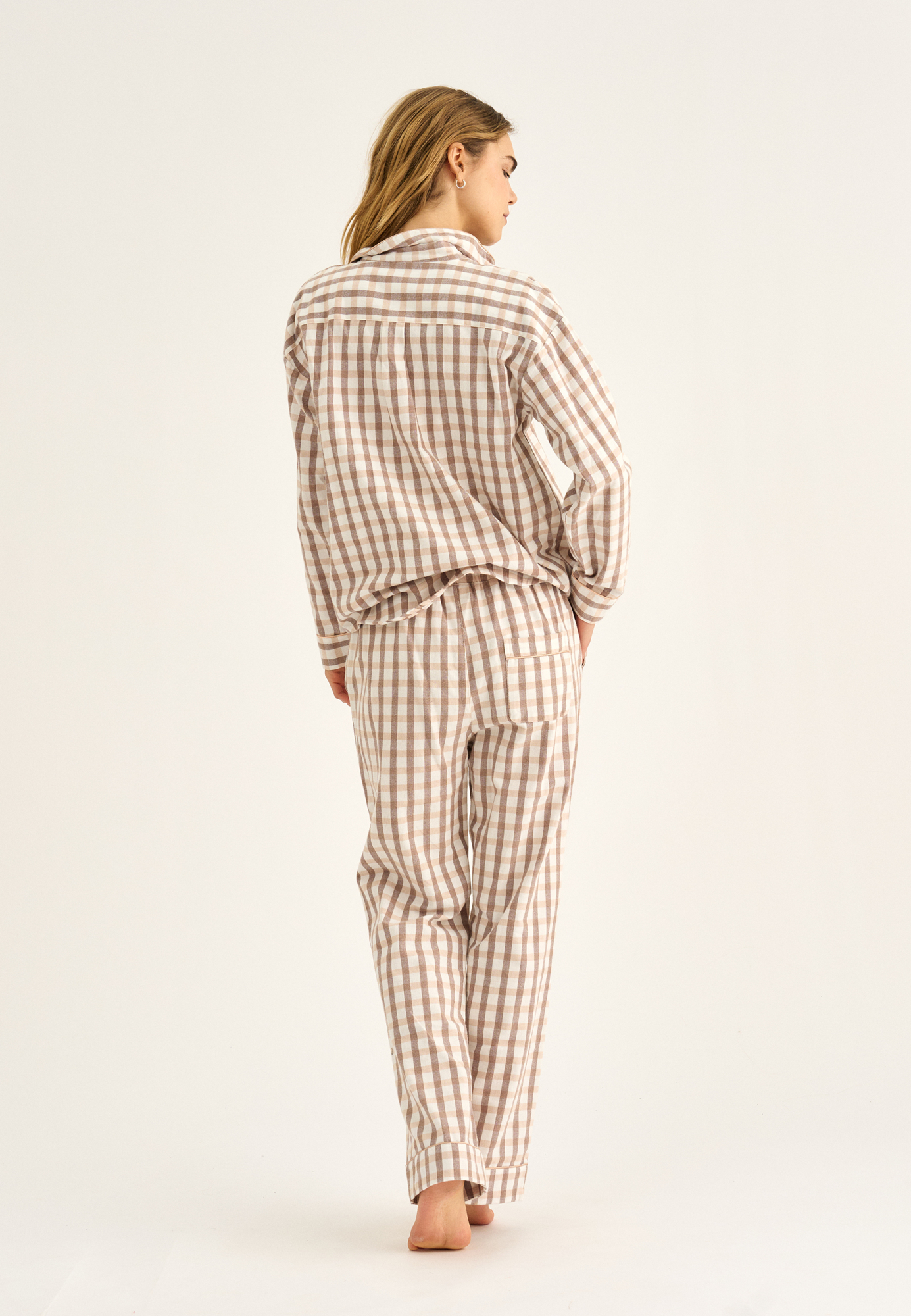Pyjamasskjorte, 100% økologisk bomuld, Rosa ternet