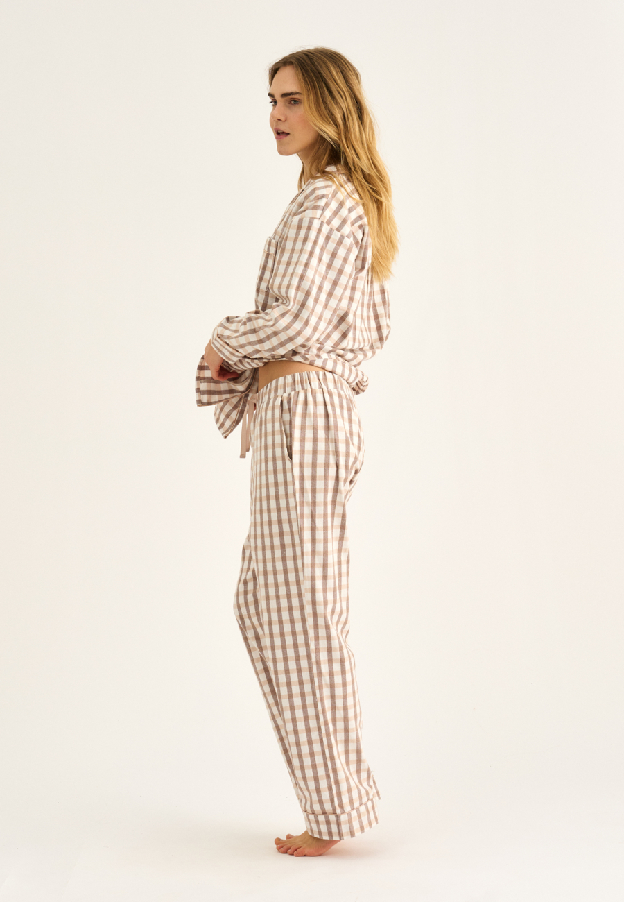 Pyjamasbukser, 100% økologisk bomuld, Rosa ternet
