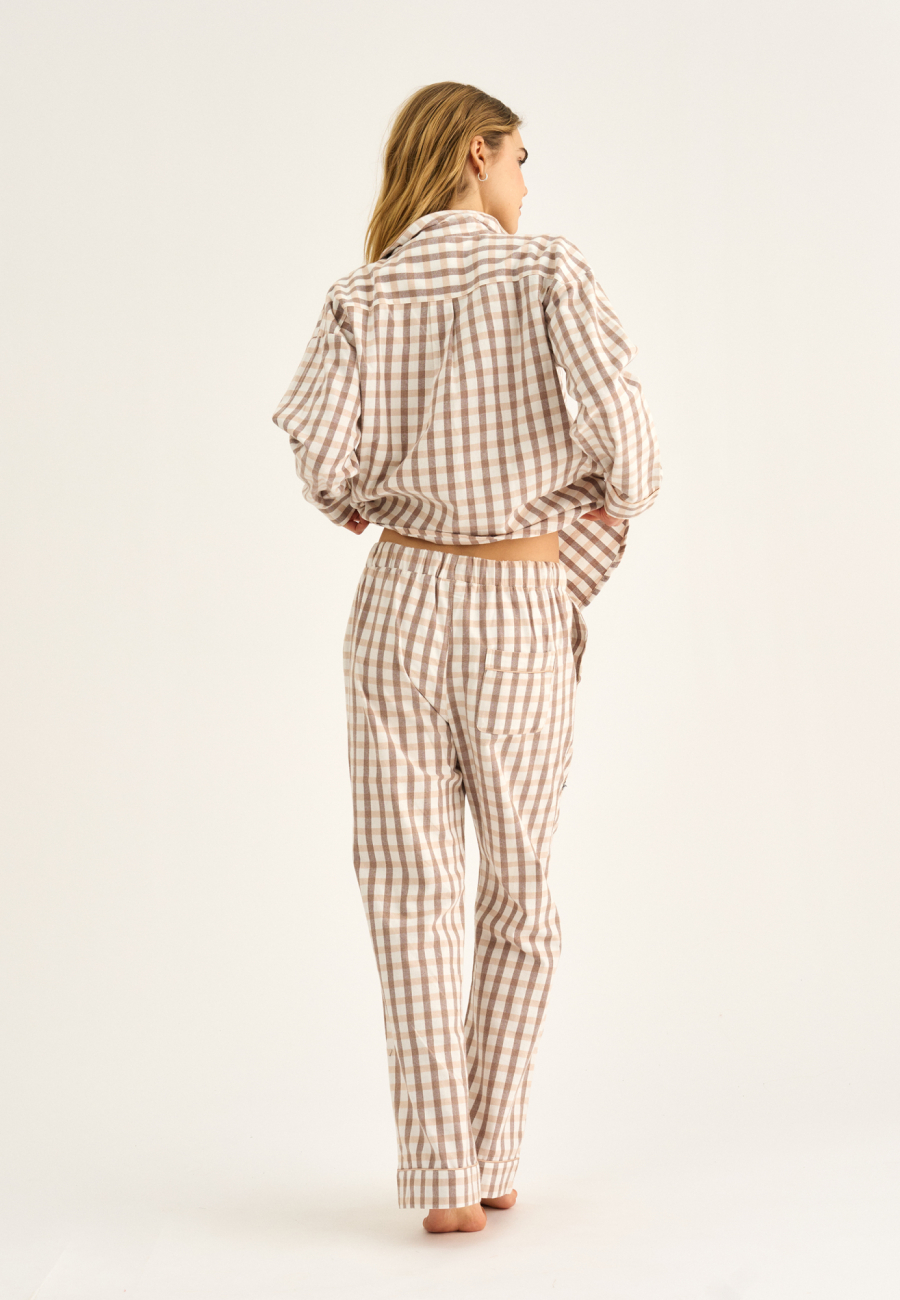 Pyjamasbukser, 100% økologisk bomuld, Rosa ternet