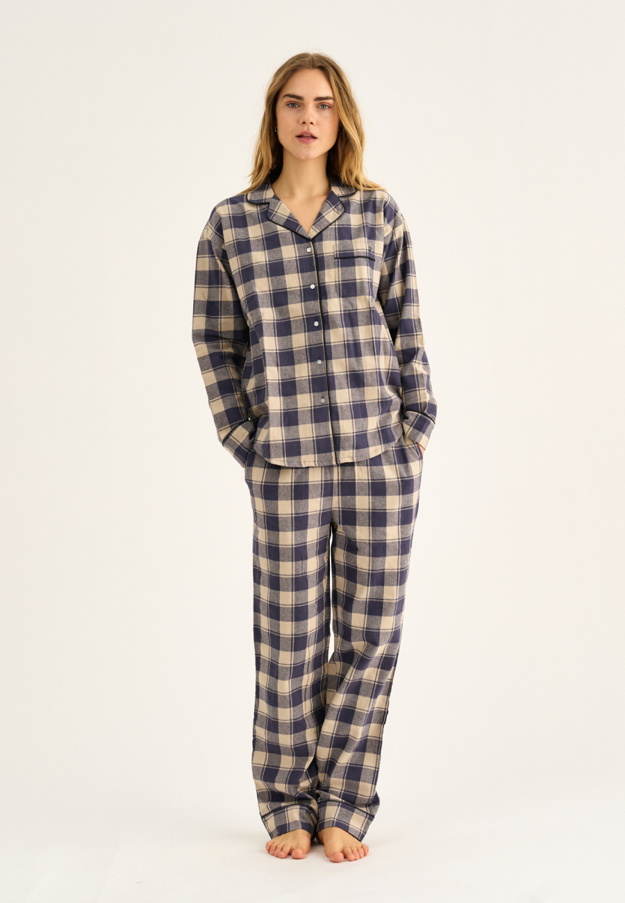 Pyjamasskjorte | 100% økologisk bomuld | Navy ternet -JBS of Denmark Women