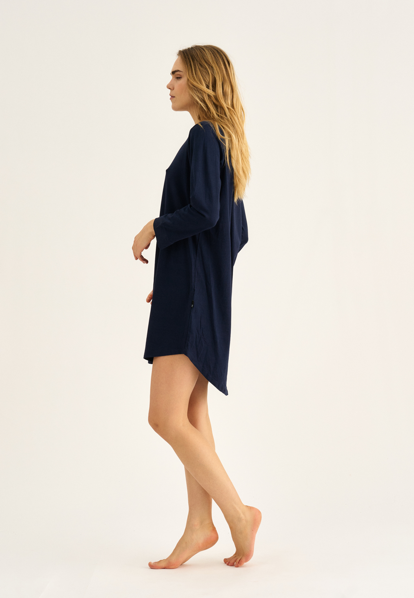 Big shirt m. lange ærmer, Bambusviskose, Navy