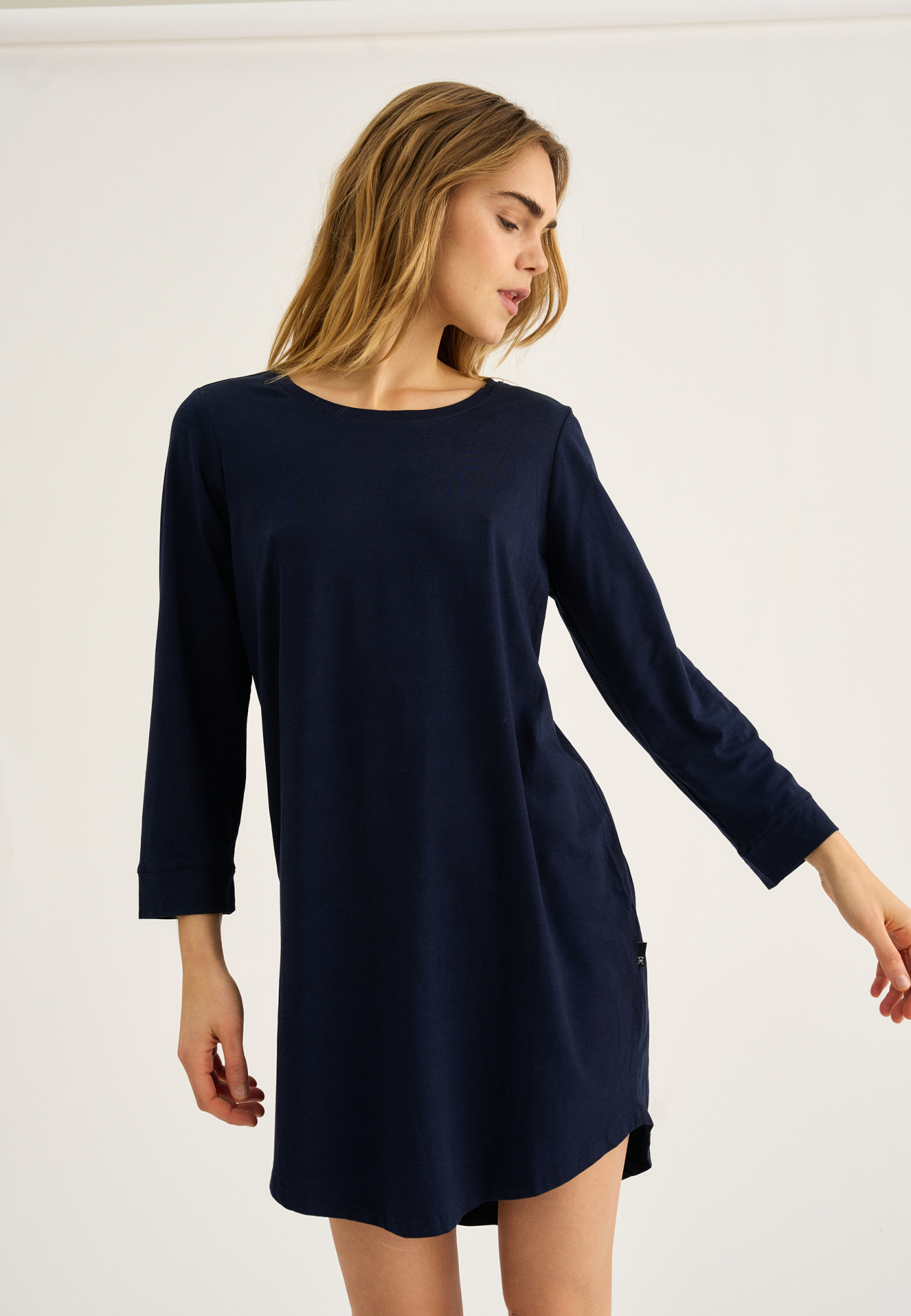 Big shirt m. lange ærmer, Bambusviskose, Navy