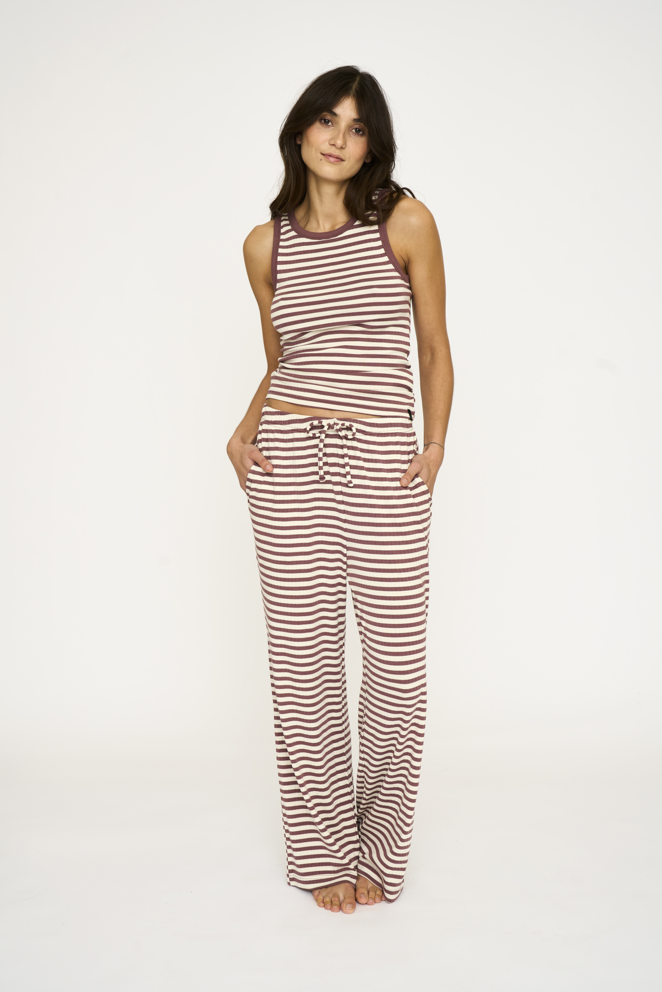 Rib tanktop, Bambusviskose, Rosa stribet