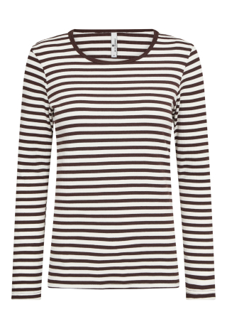 Rib langærmet t-shirt | Bambusviskose | Brun stribet -JBS of Denmark Women