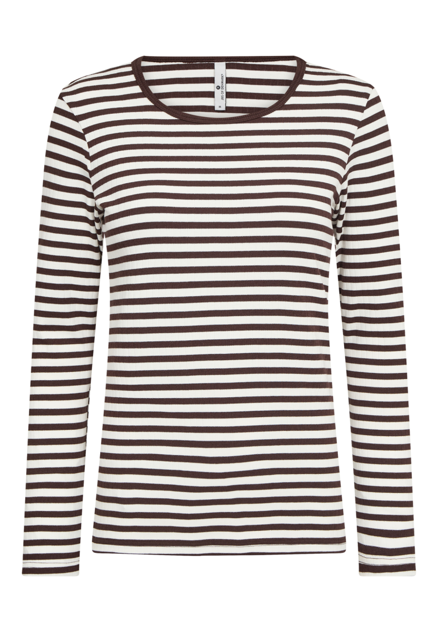 Rib langærmet t-shirt | Bambusviskose | Brun stribet -JBS of Denmark Women