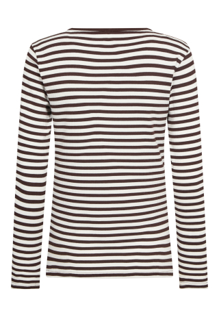 Rib langærmet t-shirt | Bambusviskose | Brun stribet -JBS of Denmark Women