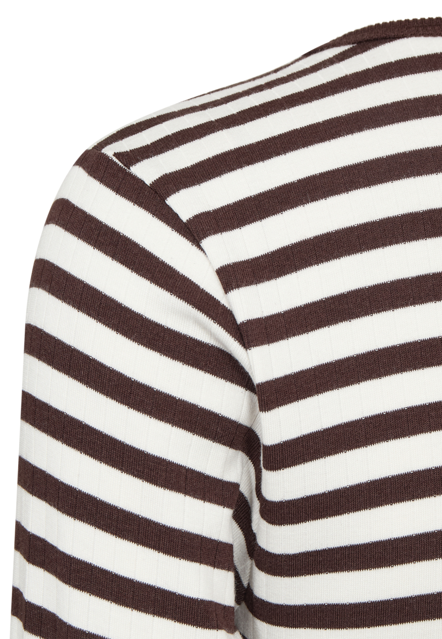 Rib langærmet t-shirt | Bambusviskose | Brun stribet -JBS of Denmark Women