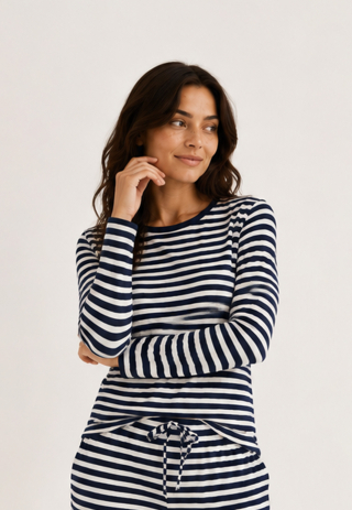 Rib langærmet t-shirt | Bambusviskose | Navy stribet -JBS of Denmark Women