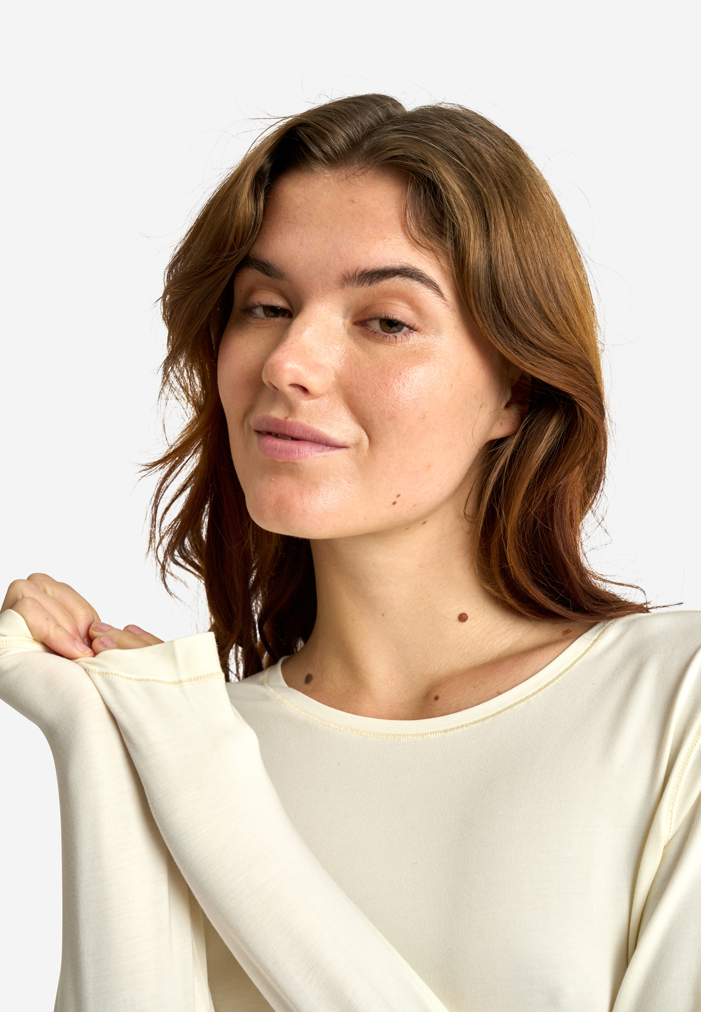 Langærmet t-shirt, Bambusviskose, Ivory