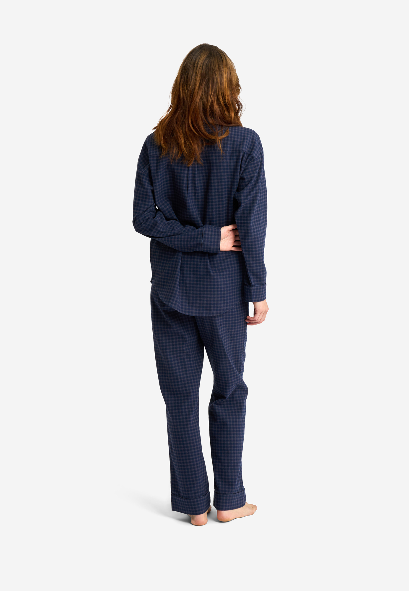 Pyjamasbukser, 100% økologisk bomuld, Navy ternet