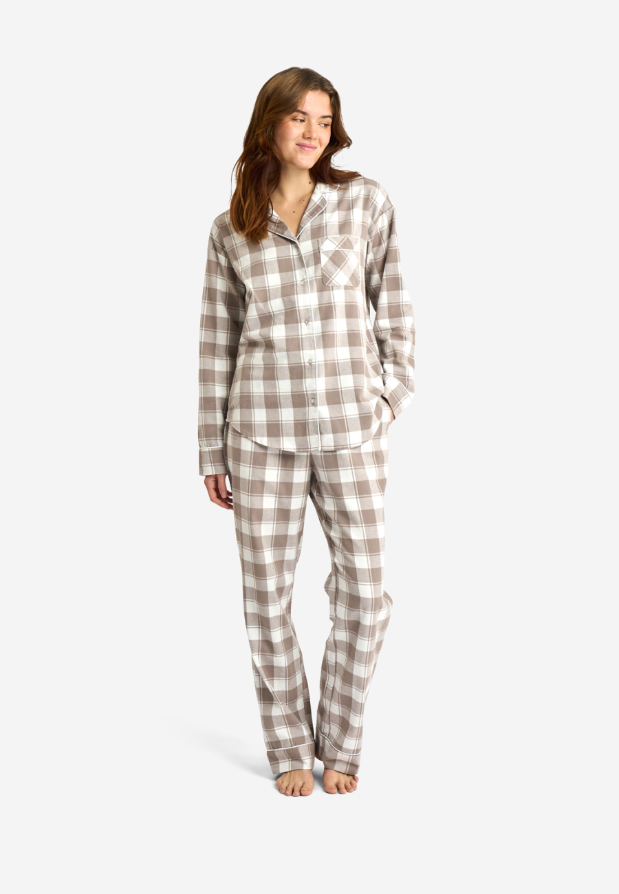 Pyjamasbukser, 100% økologisk bomuld, Brun ternet