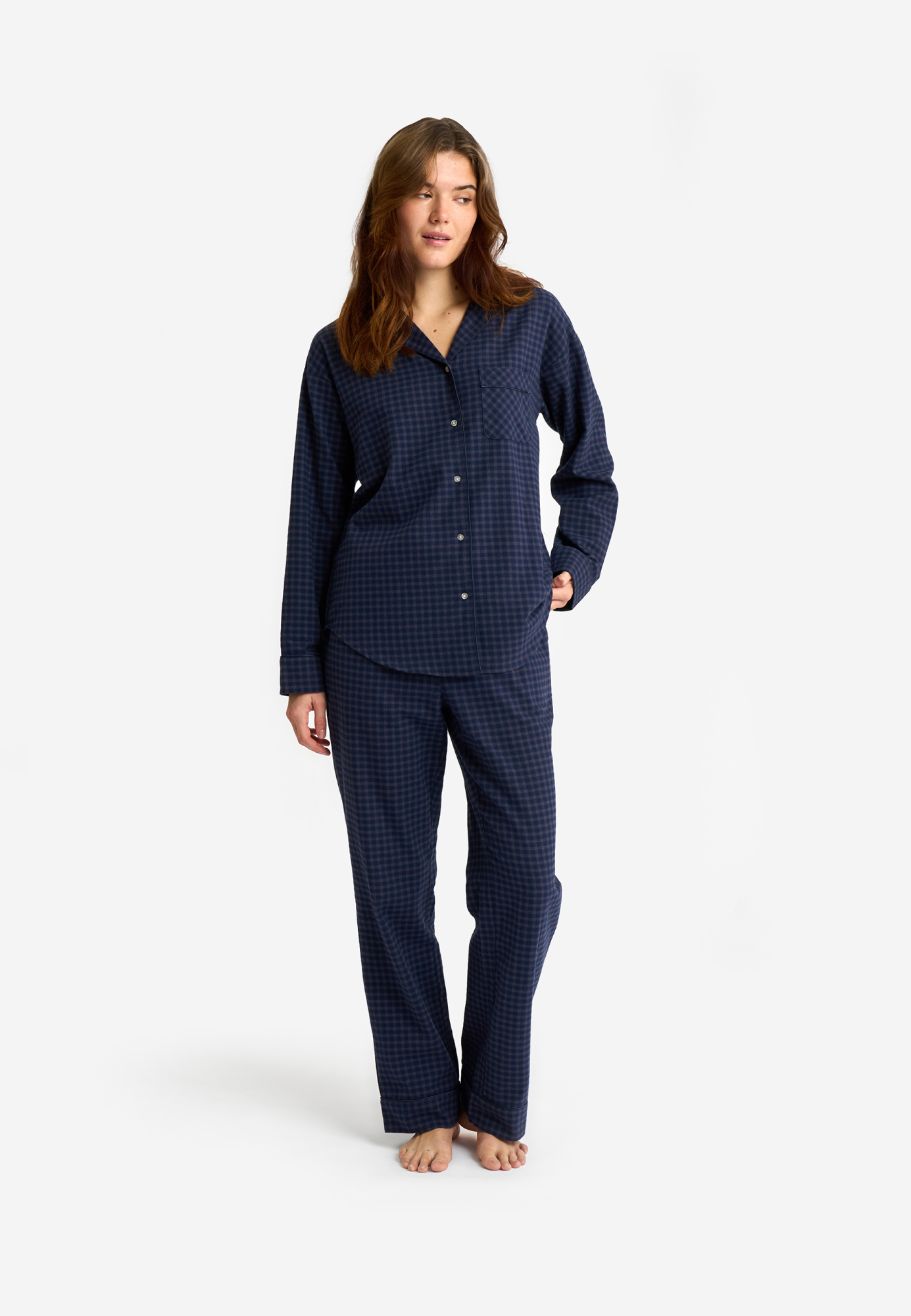 Pyjamaskjorte, 100% økologisk bomuld, Navy ternet