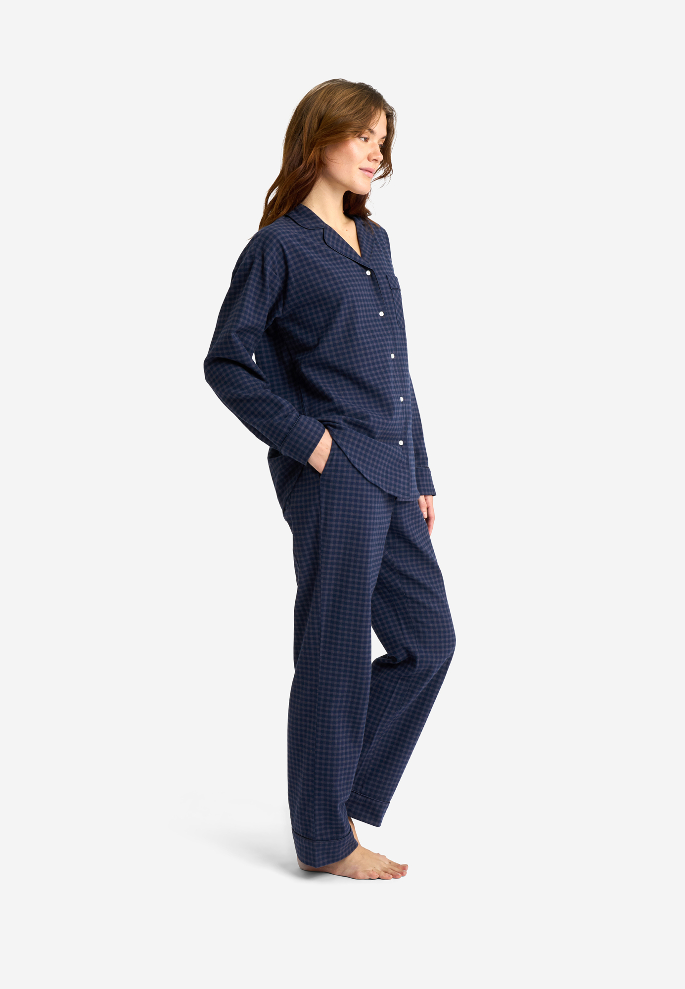 Pyjamaskjorte, 100% økologisk bomuld, Navy ternet