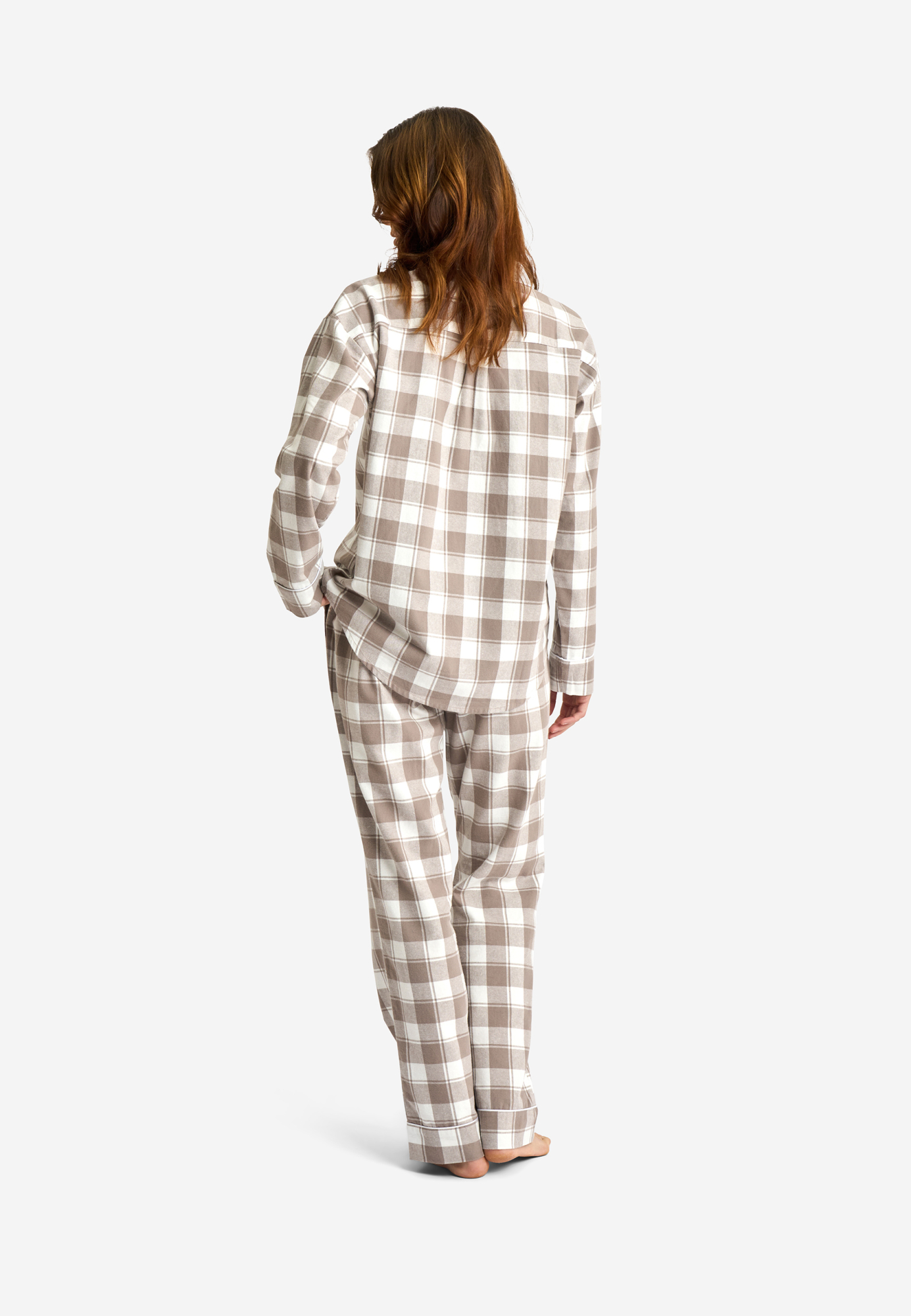 Pyjamasskjorte, 100% økologisk bomuld, Brun ternet