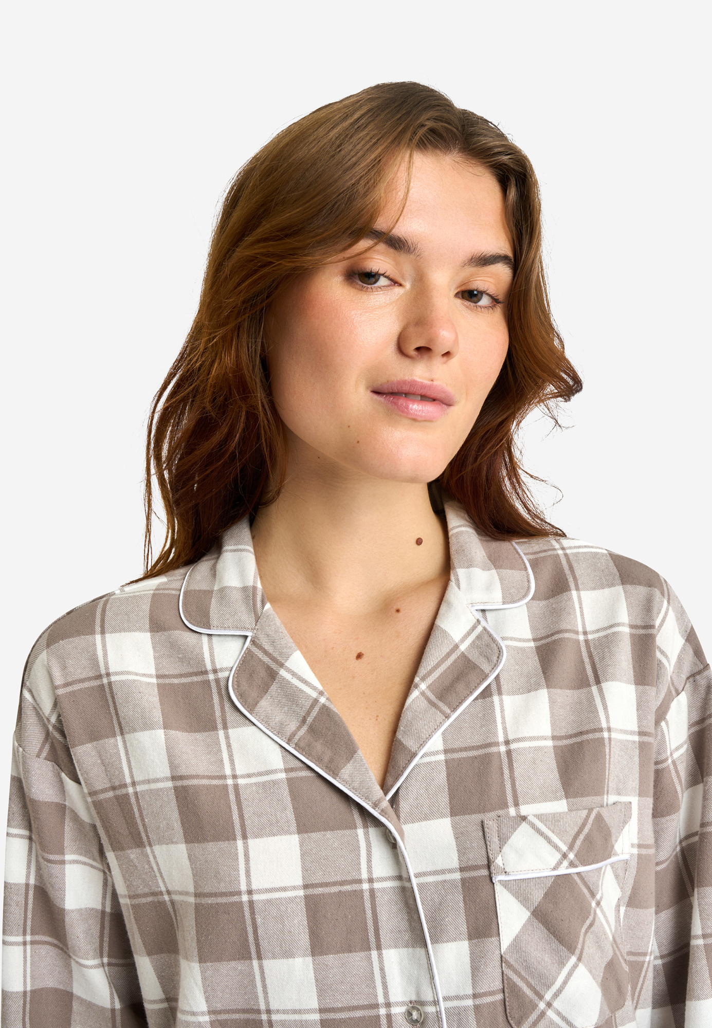 Pyjamasskjorte, 100% økologisk bomuld, Brun ternet