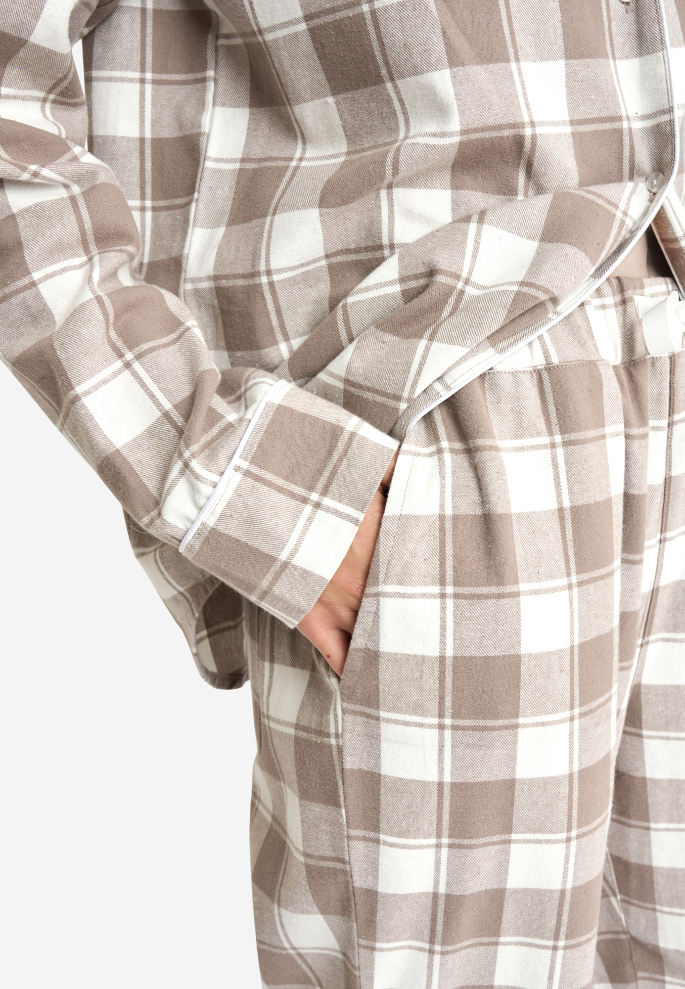Pyjamasskjorte, 100% økologisk bomuld, Brun ternet
