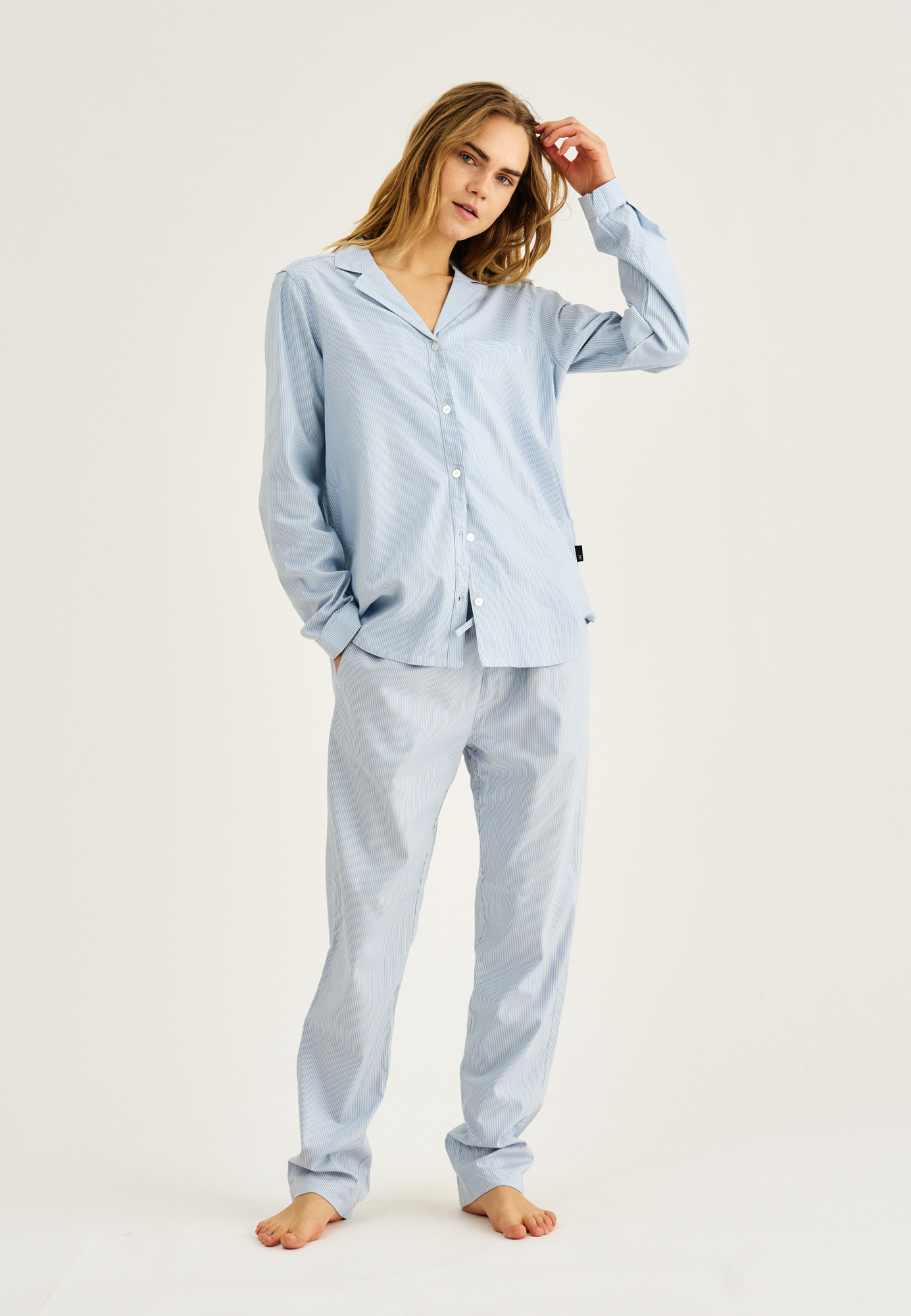 Pyjamasbukser, Bambusviskose, Blåstribet
