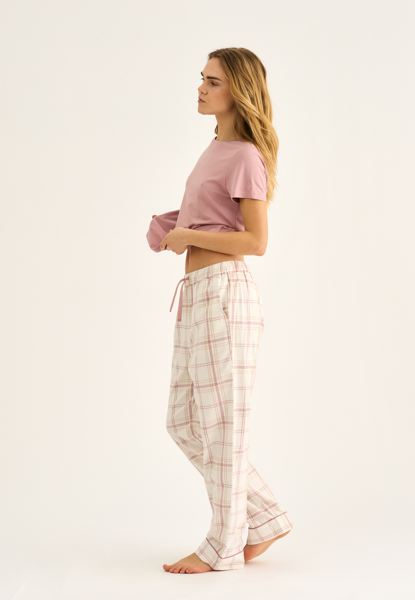 Pyjamasbukser, 100% økologisk bomuld, Rosa stribet