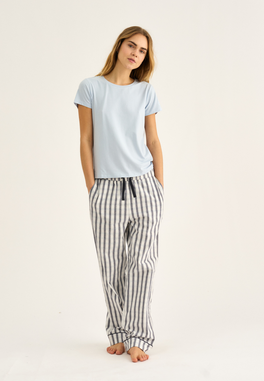 Pyjamasbukser, 100% økologisk bomuld, Navy stribet