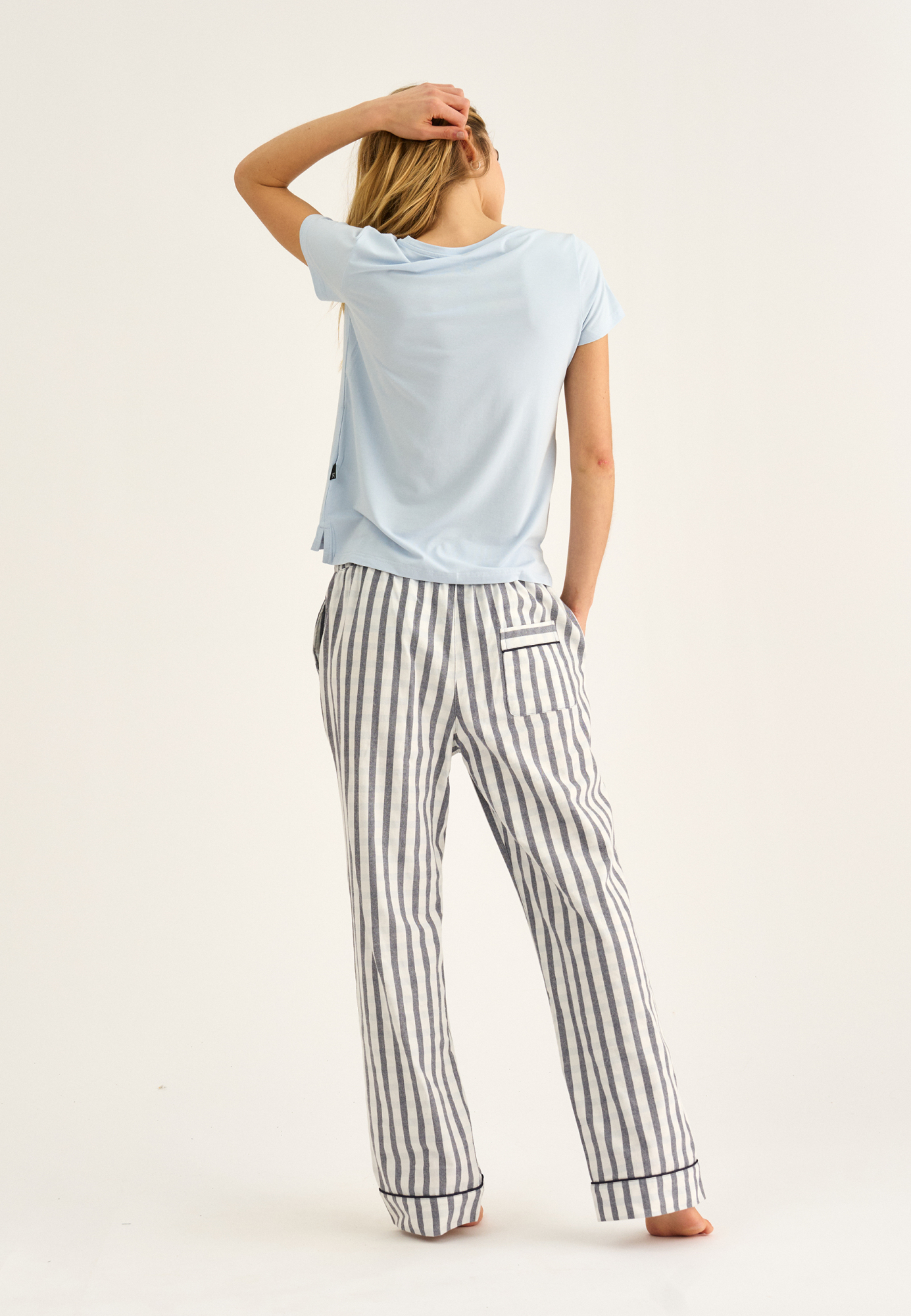 Pyjamasbukser, 100% økologisk bomuld, Navy stribet