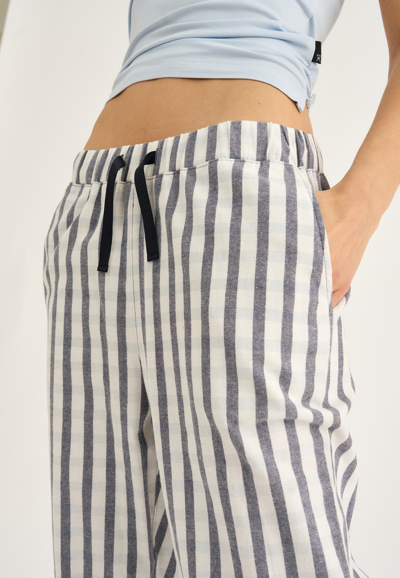 Pyjamasbukser, 100% økologisk bomuld, Navy stribet