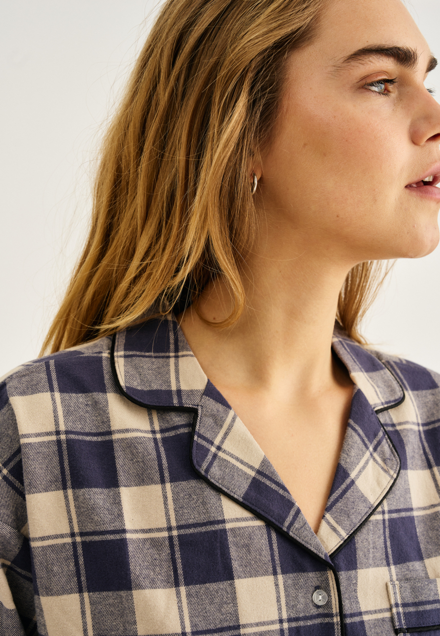 Pyjamasskjorte, 100% økologisk bomuld, Navy ternet